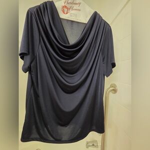Jones New York Navy Short Sleeve Drape Top